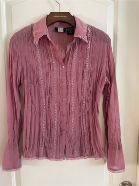 Dusty Rose Crinkle Button-Front tBlouse